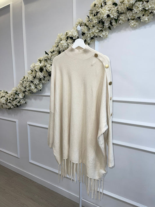 Jersey Beige con botones y flecos