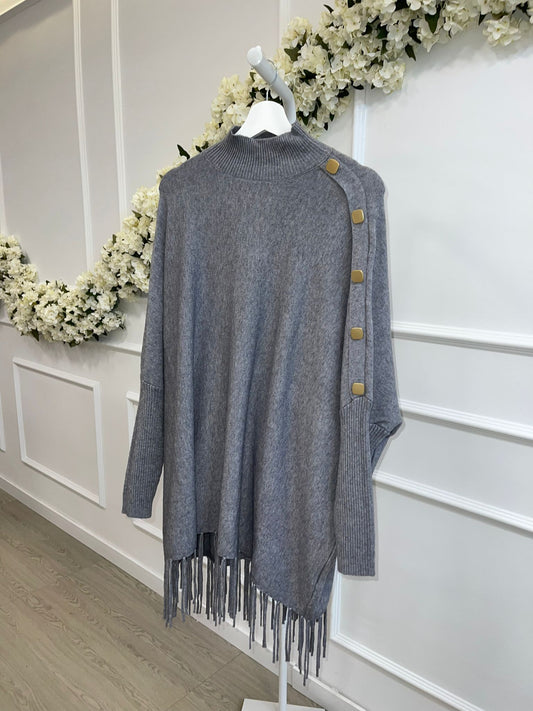 Jersey Gris con botones y flecos